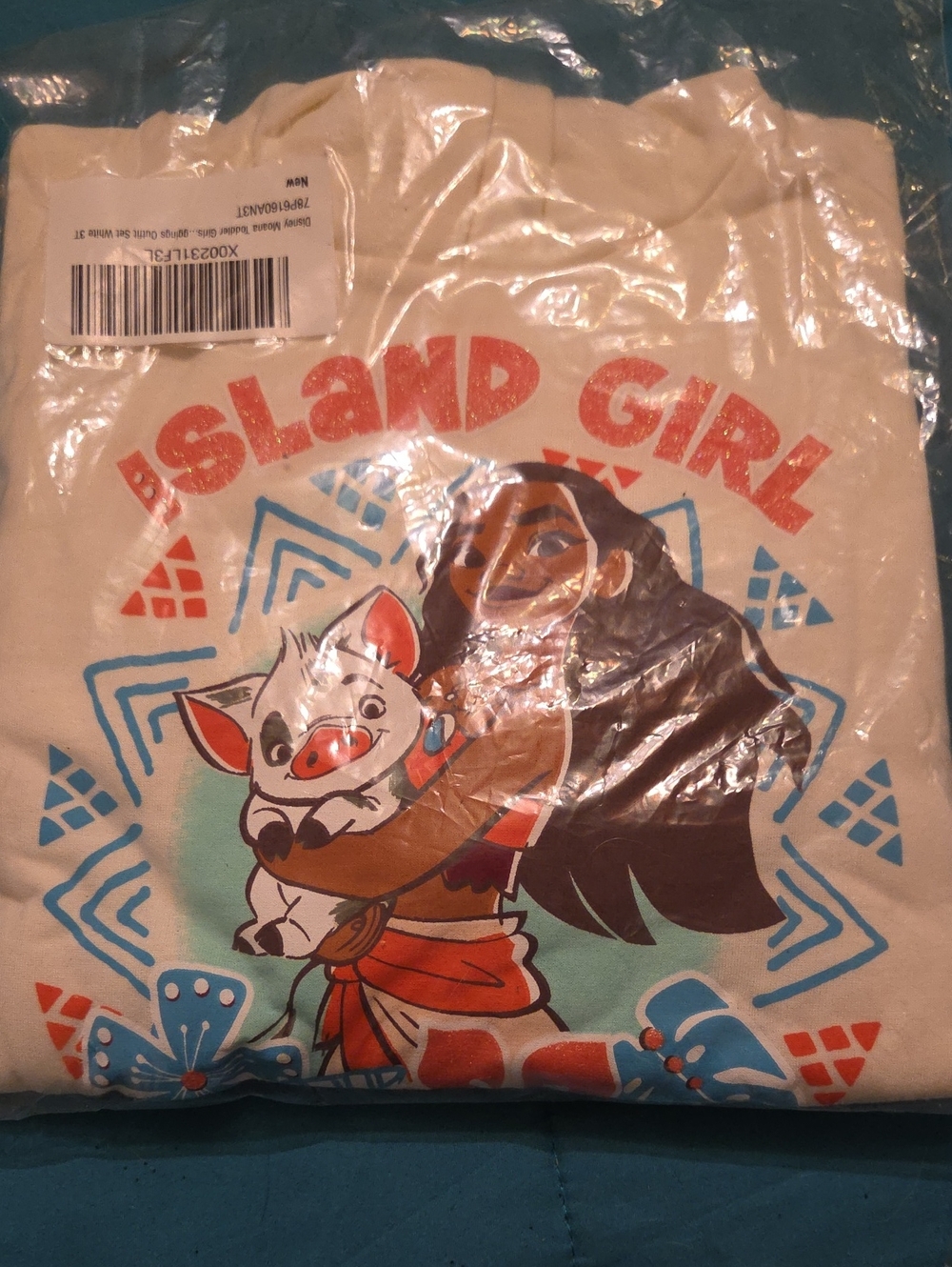 Disney Cream Island Girl Graphic Hoodie Outfi W/Pants with Blue and Red Accents